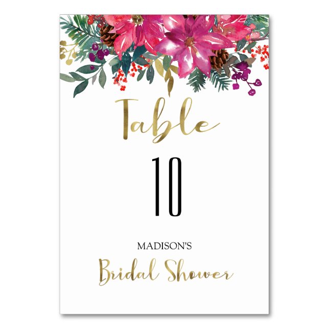 Numeração De Mesa Chá de panela de Natal de Poinsettia Rosa (Frente)