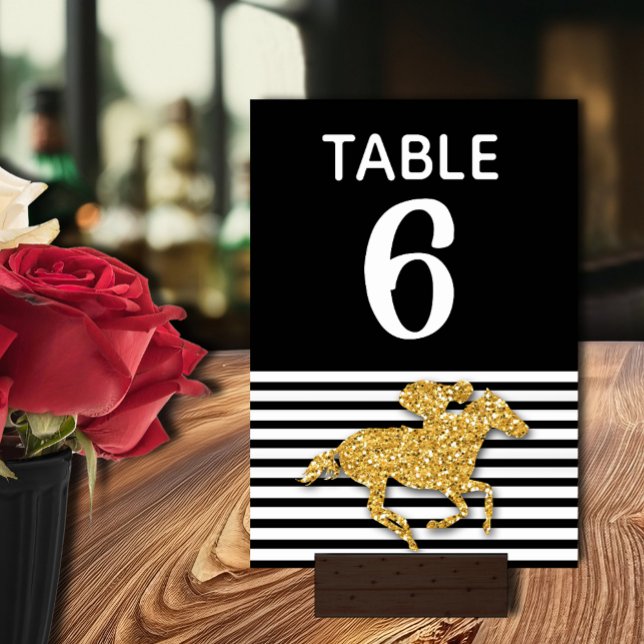 Numeração De Mesa Chá de panela Derby Dourado Race Horse (Gold racehorse Derby-style bridal shower table number cards double-sided)