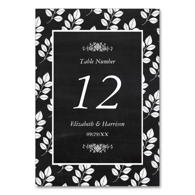Numeração De Mesa Chalkboard Floral Leaf Wedding Mesa No. (Frente)