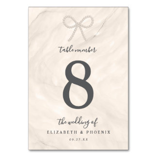 Numeração De Mesa Champagne Pearl Bow Elegant Luxury Wedding