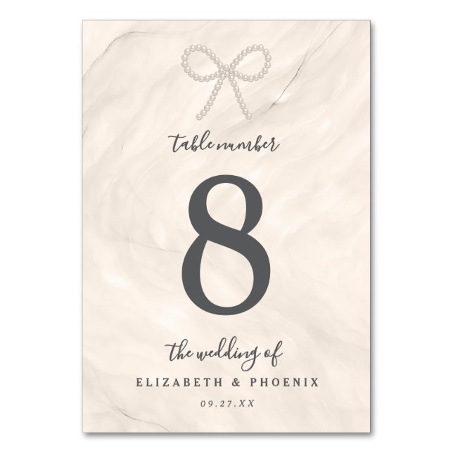 Numeração De Mesa Champagne Pearl Bow Elegant Luxury Wedding (Frente)