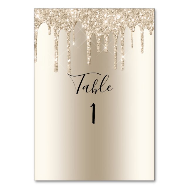 Numeração De Mesa Champanhe Glitter Trendy Elegant Weding (Frente)