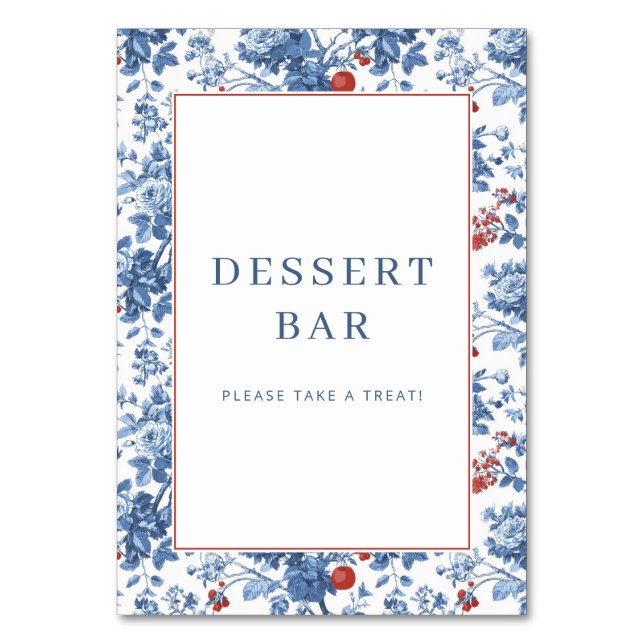 Numeração De Mesa Cheerful Blue Floral Dessert Bar Sign (Frente)