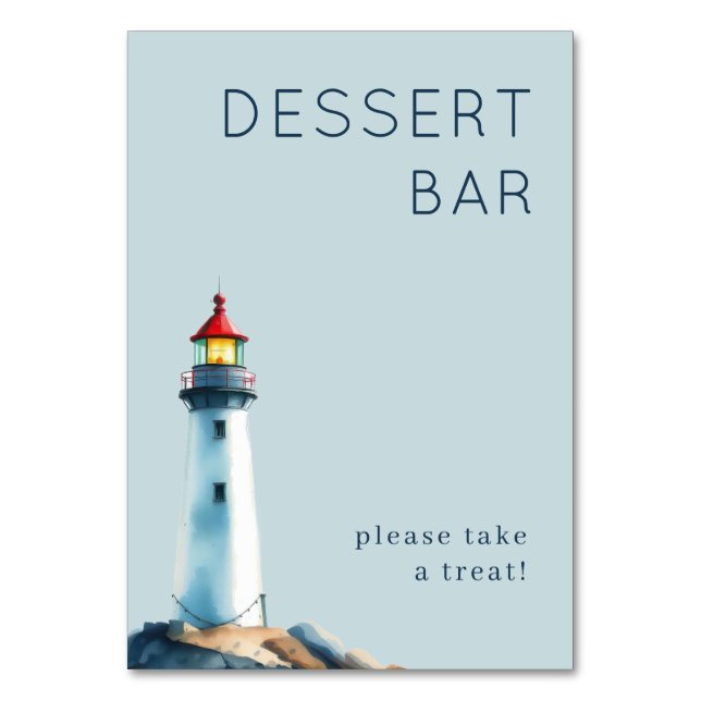 Numeração De Mesa Cheerful Light Blue Watercolor Lighthouse (Frente)