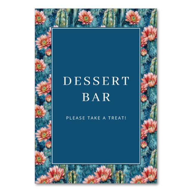 Numeração De Mesa Cheerful Navy Cactus Floral Border (Frente)