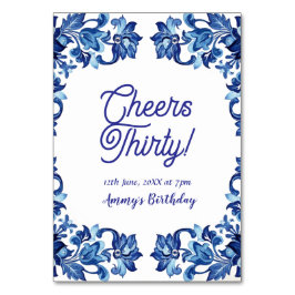 Numeração De Mesa Cheers thirty birthday royal blue floral border na