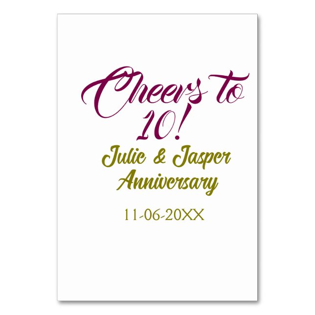 Numeração De Mesa Cheers to 10th wedding anniversary mauve golden na (Frente)