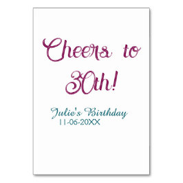 Numeração De Mesa Cheers to 30th birthday name date mauve blue elega