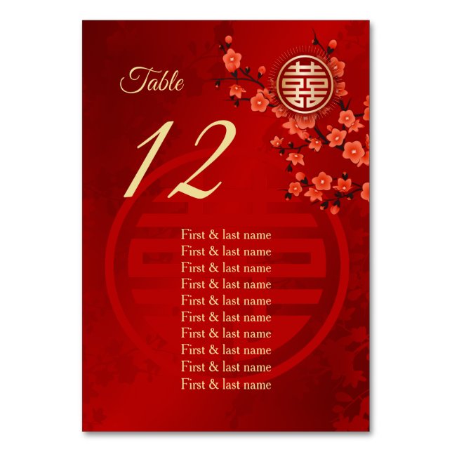 Numeração De Mesa Cherry Blossom Chinês Nomes de Convidados (Verso)