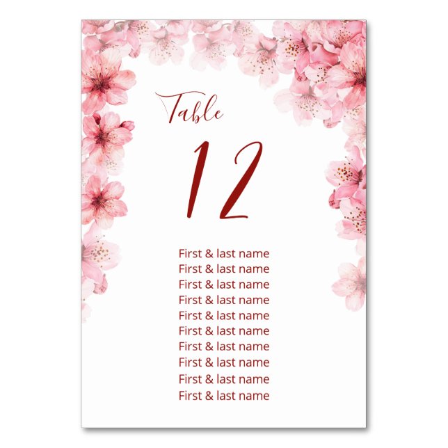 Numeração De Mesa Cherry Blossoms Wedding Seating Chart (Frente)