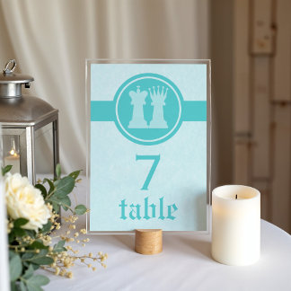 Numeração De Mesa Chess King and Queen Wedding Table Card, Aqua
