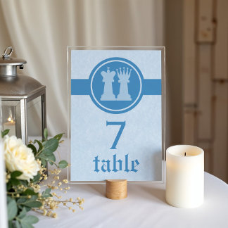 Numeração De Mesa Chess King and Queen Wedding Table Card, Blue