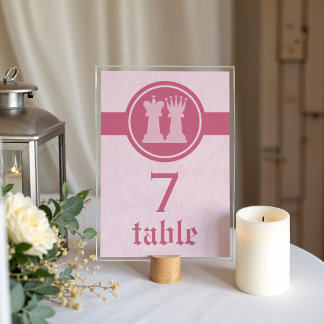 Numeração De Mesa Chess King and Queen Wedding Table Card, Pink