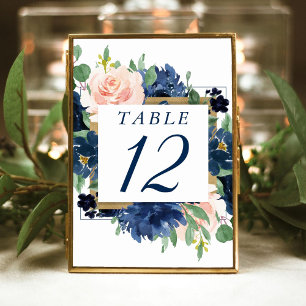 Numeração De Mesa Chic Blooms   Marinho Azul e Pincel Vermelhos