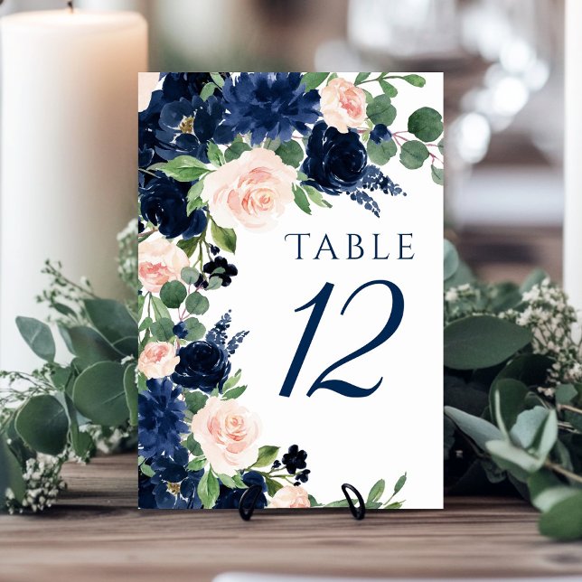 Numeração De Mesa Chic Blooms | Marinho Azul e Pincel Vermelhos (Criador carregado)
