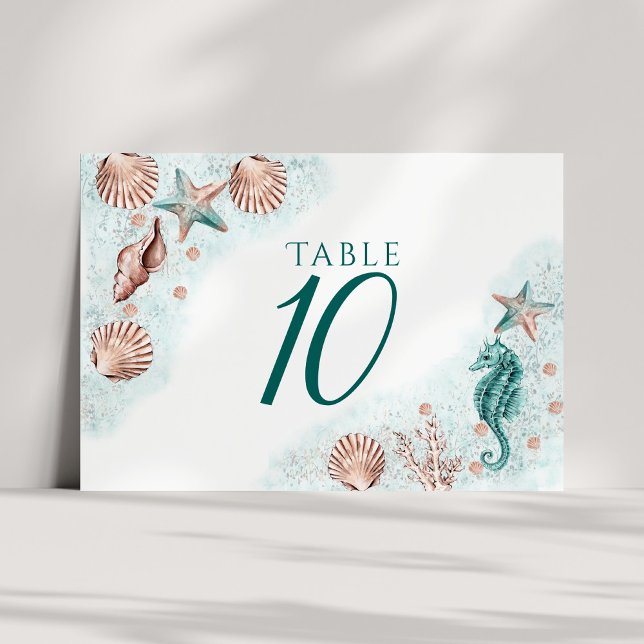 Numeração De Mesa Chic costal | Teal Green and Coral Reef Party (Criador carregado)