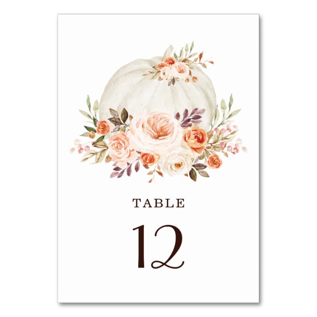 Numeração De Mesa Chic Fall White Pumpkin Pessegueira Laranja Floral (Frente)
