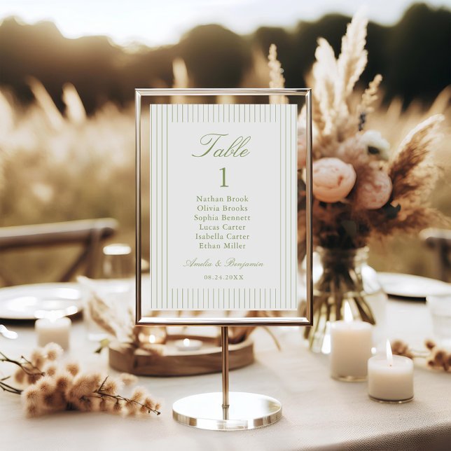 Numeração De Mesa Chic Minimalista Listra Verde Casamento (Criador carregado)