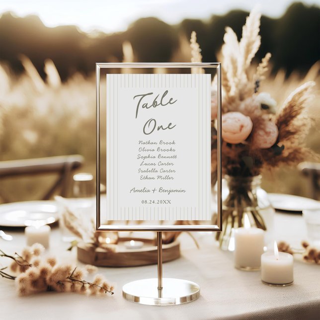 Numeração De Mesa Chic Minimalista Listra Verde Casamento (Criador carregado)