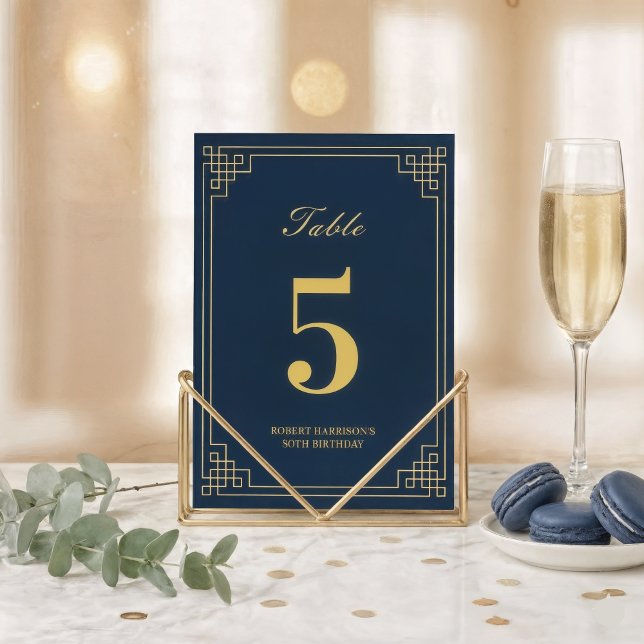 Numeração De Mesa Chic Navy Blue Gold Art Deco 80th Birthday (Criador carregado)