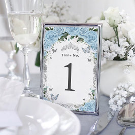 Numeração De Mesa Chic Sky Blue Floral Silver Birthday Quinceanera