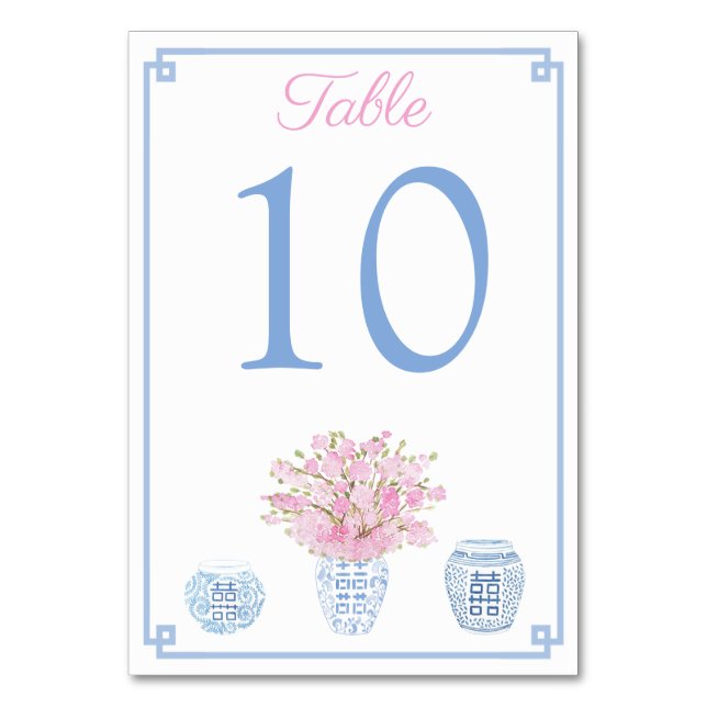 Numeração De Mesa Chinoiserie Almoço de Chá para Bebê Rosa e Azul  (Frente)