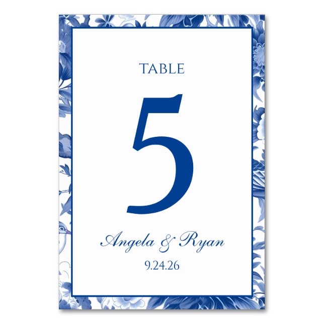 Numeração De Mesa Chinoiserie Azul e Branco Personalizado (Frente)