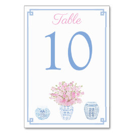 Numeração De Mesa Chinoiserie Azul E Chá de fraldas Cor-De-Rosa