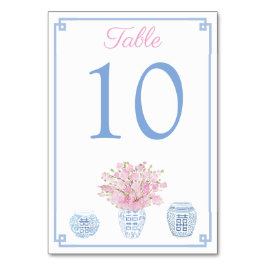 Numeração De Mesa Chinoiserie Azul e Rosa Baby Shower Almoço