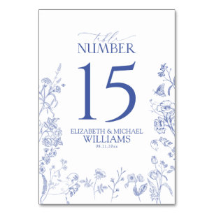 Numeração De Mesa Chinoiserie Azul Francês Floral Vitoriano Recepção