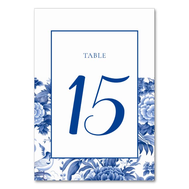 Numeração De Mesa Chinoiserie Blue & White Table Number (Frente)