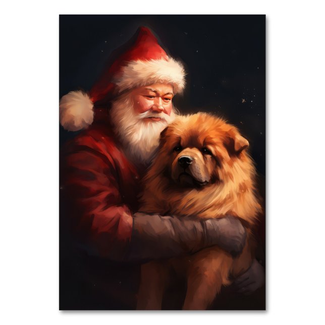 Numeração De Mesa Chow Chow com Papai Noel Natal Festivo (Frente)