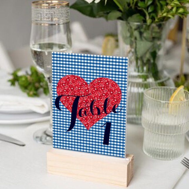 Numeração De Mesa Churrasco de Casamento Country Kitsch Gingham (Criador carregado)
