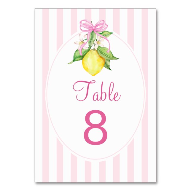 Numeração De Mesa Chuva de Bebê Coquette Rosa Limões (Frente)