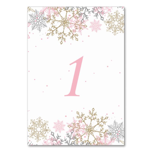 Numeração De Mesa Chuva de Inverno Rosa e Dourado Chá de Bebê (Frente)