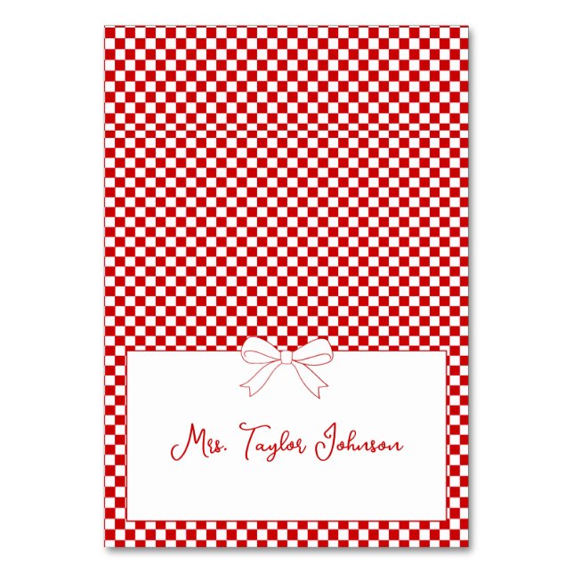 Numeração De Mesa Ciao Baby! Italian Red Gingham Bow Place Card (Frente)