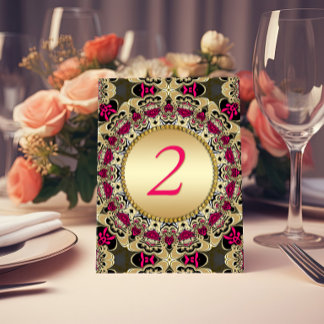 Numeração De Mesa Ciganos Vintage Boêmio Rosa Quente Dourado Renda O