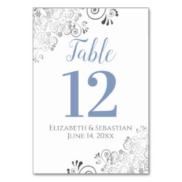 Numeração De Mesa Cinza Azul no Casamento Branco Elegante Frilly