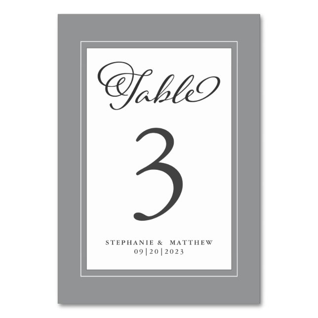 Numeração De Mesa Cinza Chic Elegante e Recepção de casamento Branca (Frente)