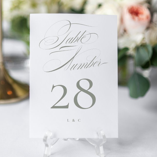 Numeração De Mesa Cinza Clássica Elegante de Casamento de Caligrafia (Criador carregado)