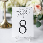 Numeração De Mesa Cinza Preto   Branco | Script Elegante Simples<br><div class="desc">Cartões simples e chic em branco nítido e nítido com letras pretas em cinza suave fazem uma declaração elegante no seu casamento ou evento. Design apresenta a inscrição de script de caligrafia manuscrita com o número da sua tabela em números clássicos.</div>