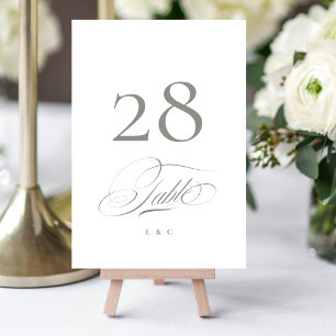 Numeração De Mesa Cinza sobre Casamento Elegante Branco