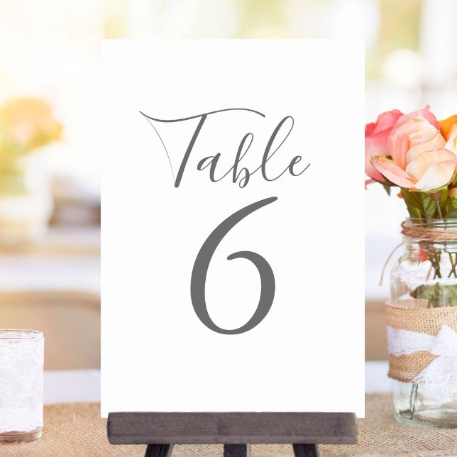 Numeração De Mesa Cinzas De Script Elegantes E Números De Tabela Bra (Elegant Script Gray And White Table Numbers)