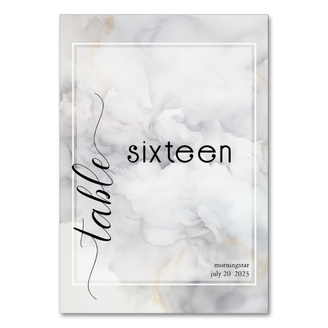 Numeração De Mesa Cinzas Elegantes e Nuvem Suave Dourada Pálida (Frente)