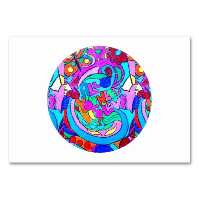 Numeração De Mesa círculo de amor hippie groovy (Frente)