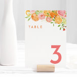 Numeração De Mesa Citrus Watercolor Table Number<br><div class="desc">Elevem o vosso casamento com a nossa vibrante Design da Mesa Núm de Casamento Citrus Watercolor, onde todos os detalhes explodem com charme tropical e alegria colorida. Mergulhe na beleza refrescante dos fundos brancos adornados com gráficos em aquarela animados, com laranjas, limões, toranjas rosa e delicadas flores cor-de-rosa entrelaçadas com...</div>