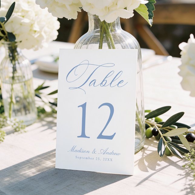 Numeração De Mesa Classic Blue Calligraphy Wedding (Criador carregado)