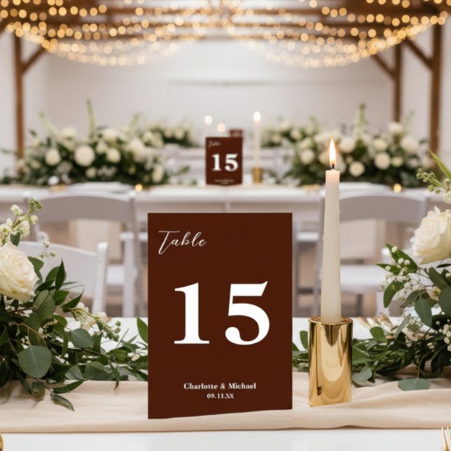 Numeração De Mesa Classic Brown Minimalist Wedding (Criador carregado)