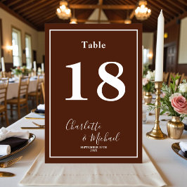 Numeração De Mesa Classic Brown Script Minimalist Wedding