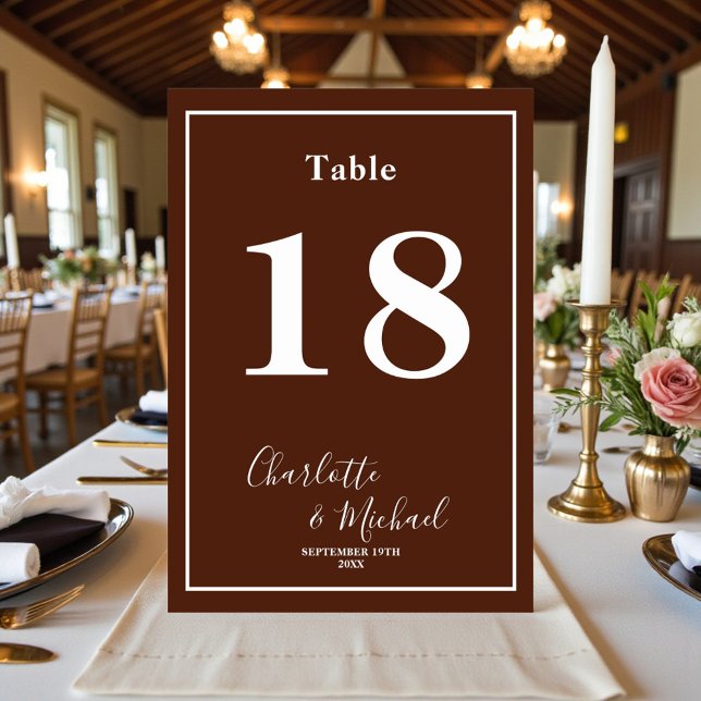 Numeração De Mesa Classic Brown Script Minimalist Wedding (Criador carregado)